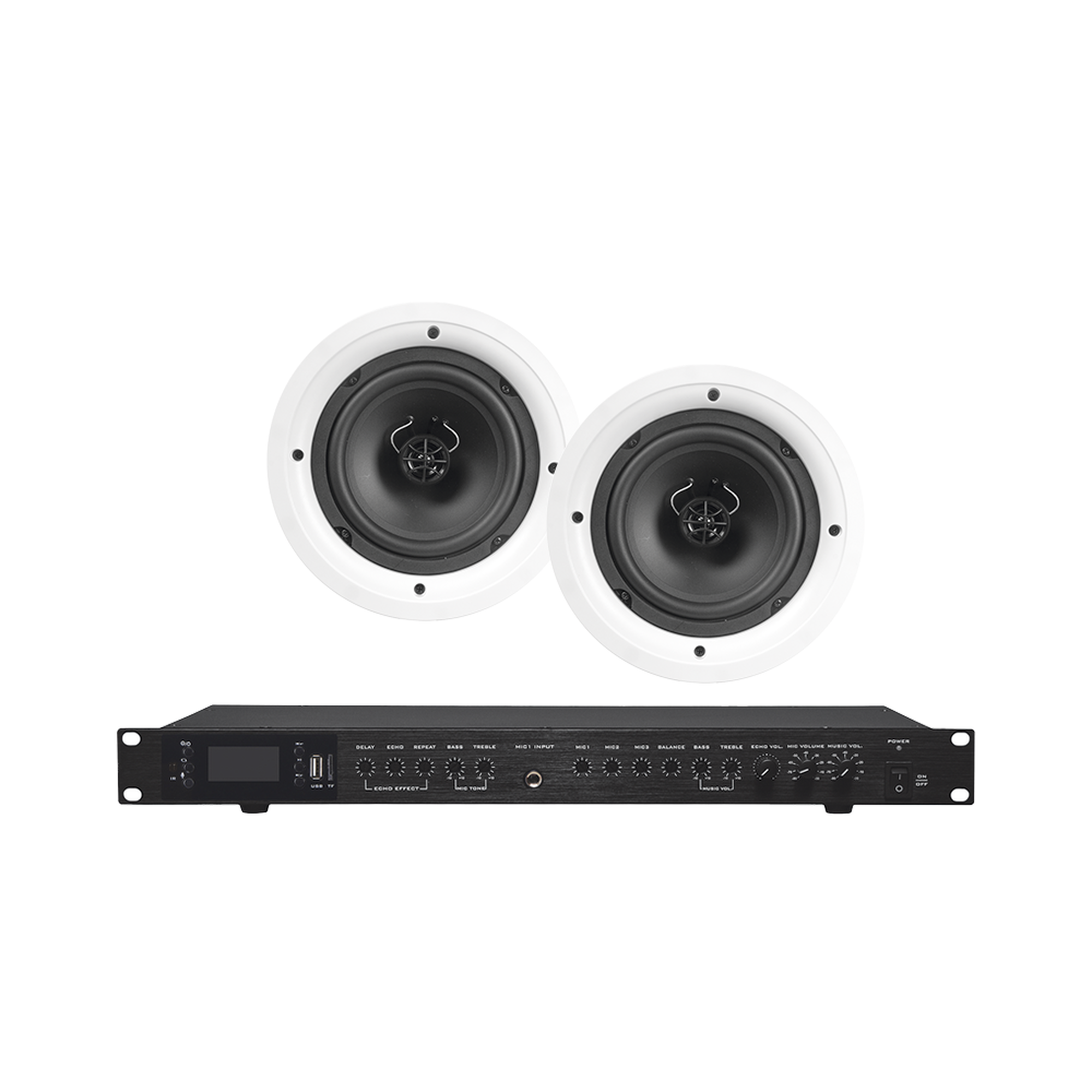 EP2060W/2CS|Amplificador de Audio con 2 Bocinas SP6 | 2 x 60W | Baja Impedancia 4 - 8? | Reproductor Bluetooth, USB, SD | Efectos Integrados Delay, Echo, Repeat